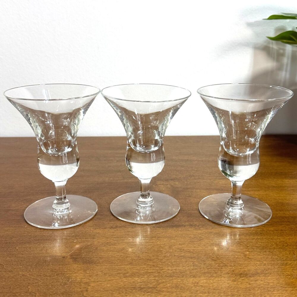 Vintage Danish Holmegaard Aperitif Cordial Glasses Set of 3 Clear Glass MCM